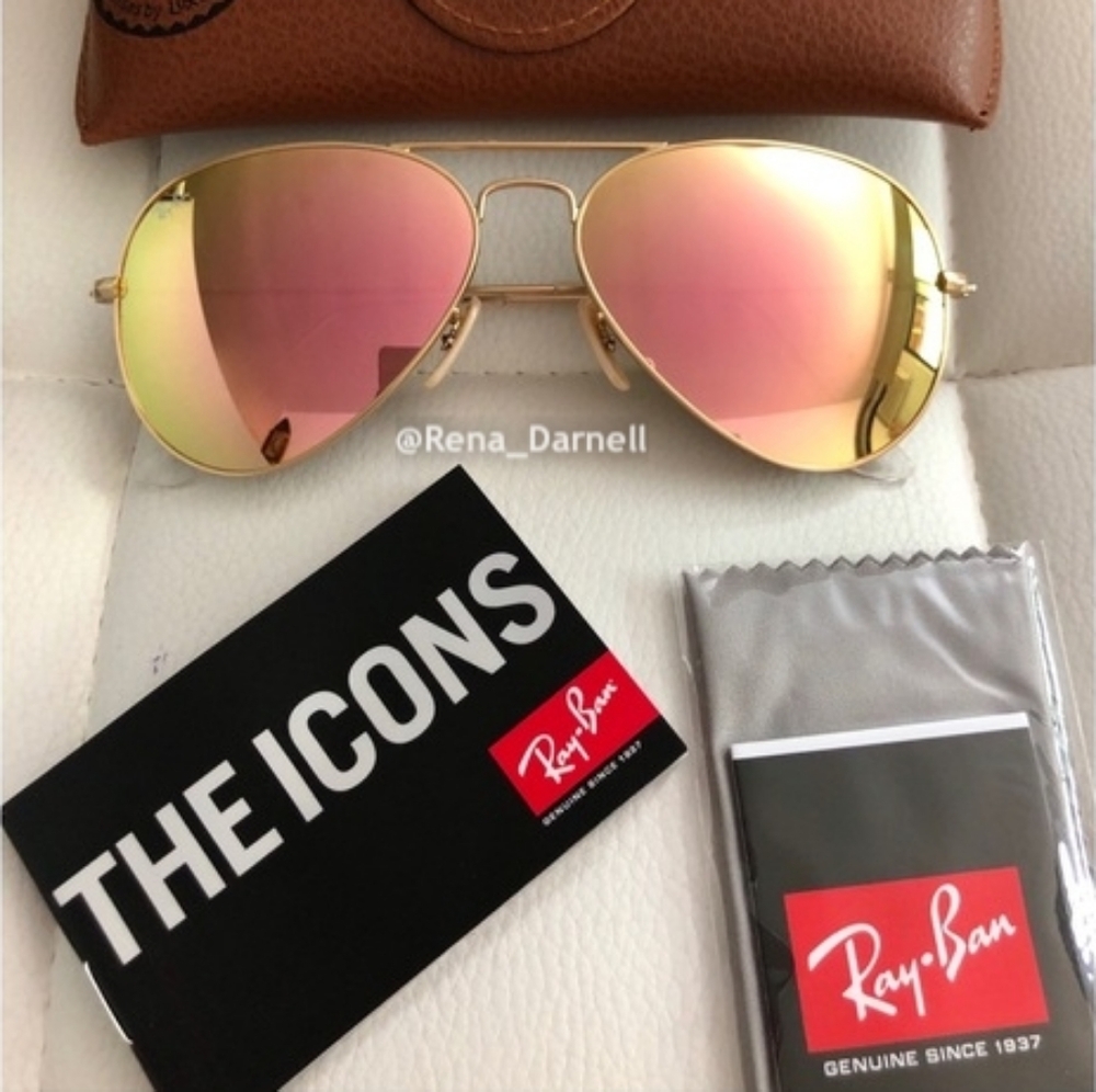 Ray-Ban Gold Frame Sunglasses with Pink Mirrored Lenses - Picture 2 of 10